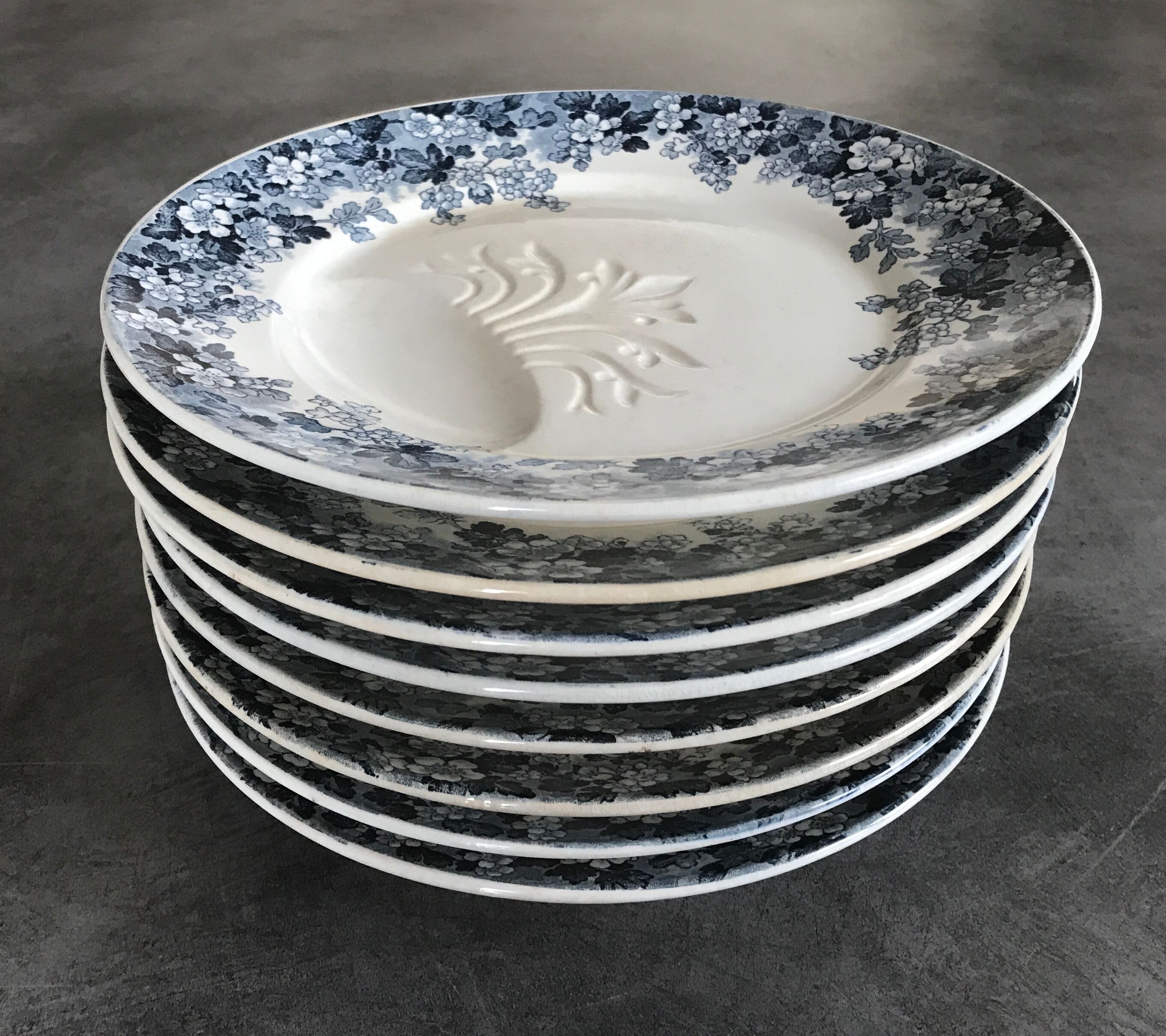 Set of 8 old asparagus plates model récamier sarreguemines & digoin