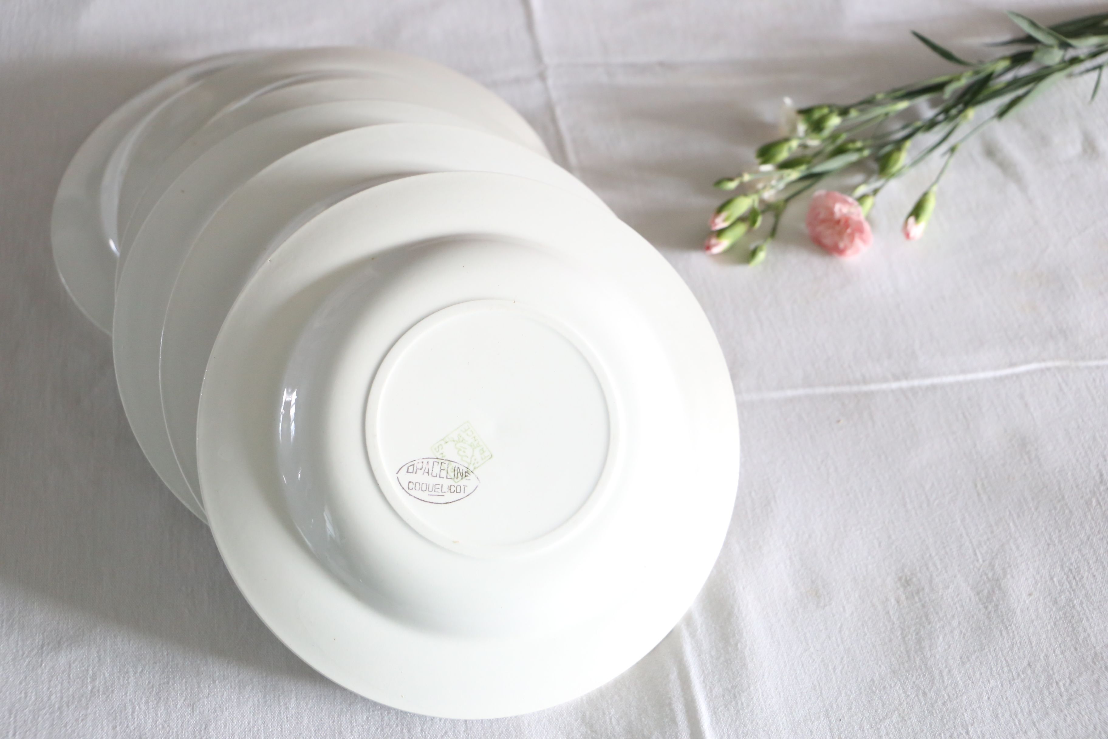 Set of 6 hollow plates of Salins, Poppy pattern, opaceline, vintage