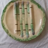 Set of 2 asparagus plates in barbotine, Longchamp earthenware, ironstone