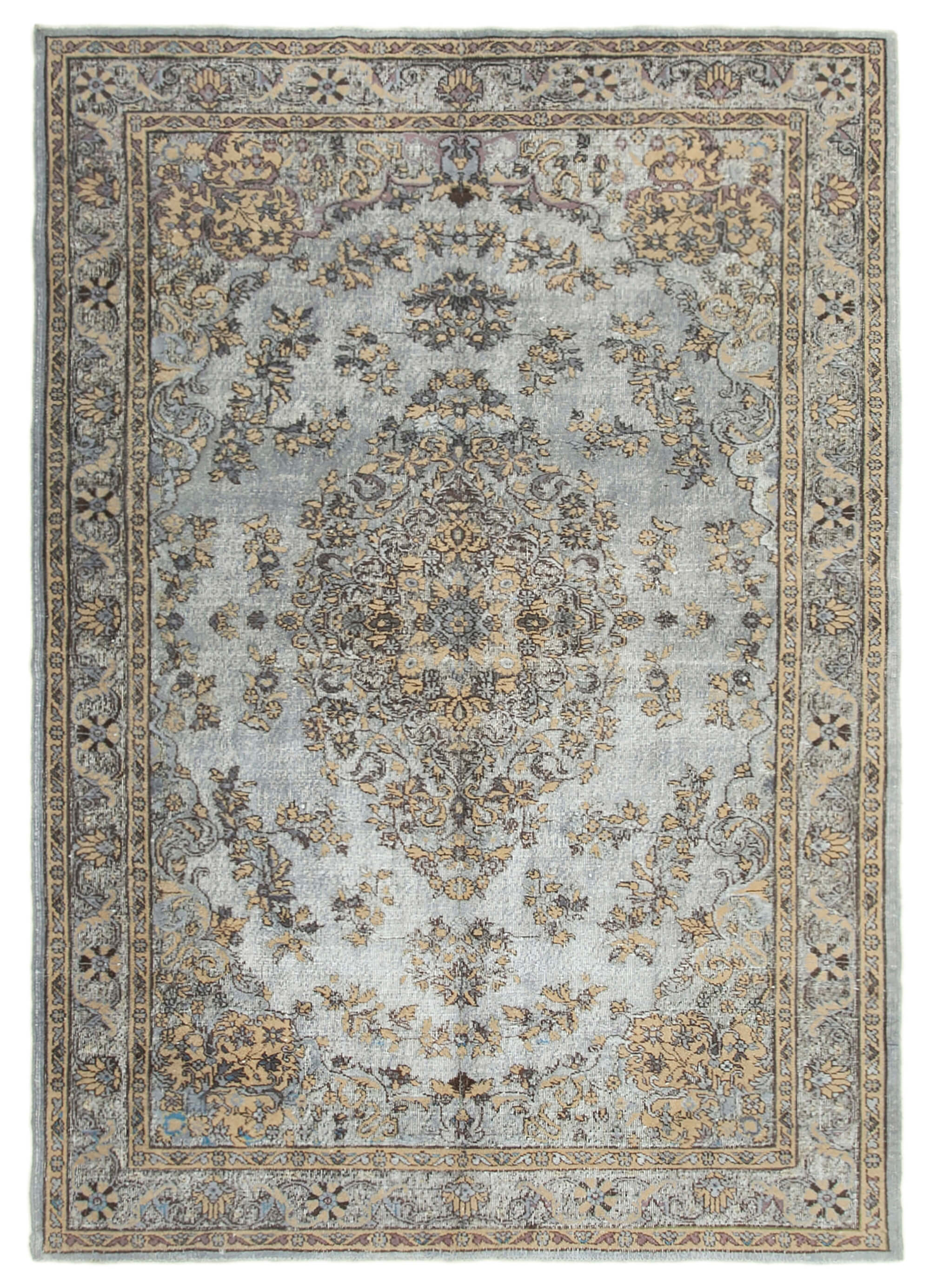 Handmade rustic anatolian 1980s 220 cm x 320 cm grey rug