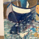 Houses by the port in the mist, oil on canvas signed 1989