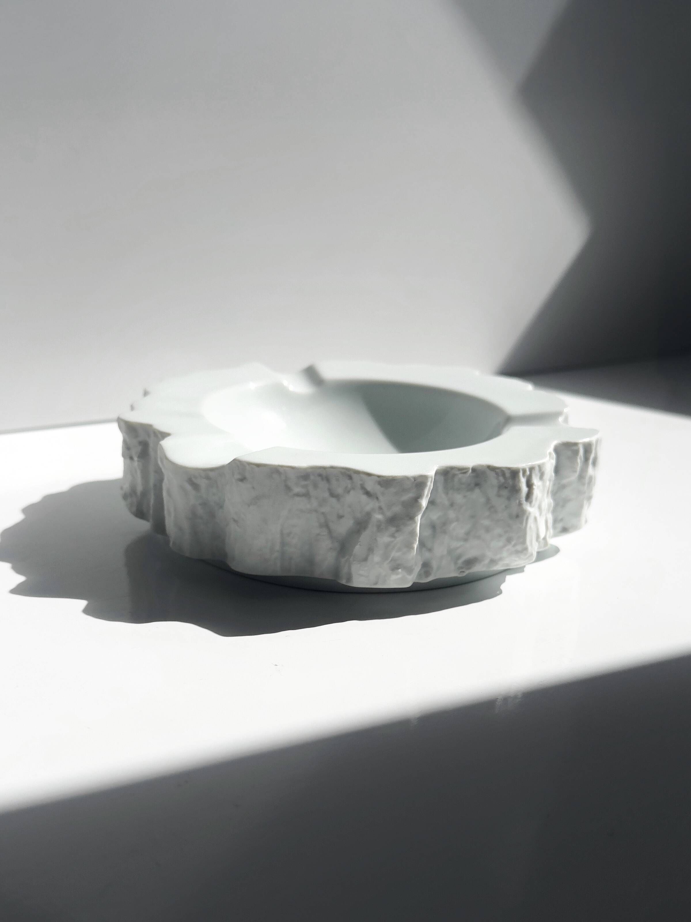 Vintage porcelain ashtray, white bisque porcelain, Brutalist design, 1970s