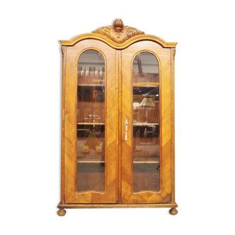 Showcase in fir wood and carved walnut, early 1900s