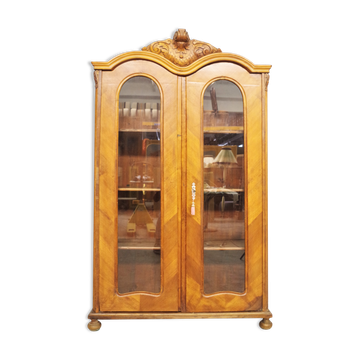 Showcase in fir wood and carved walnut, early 1900s