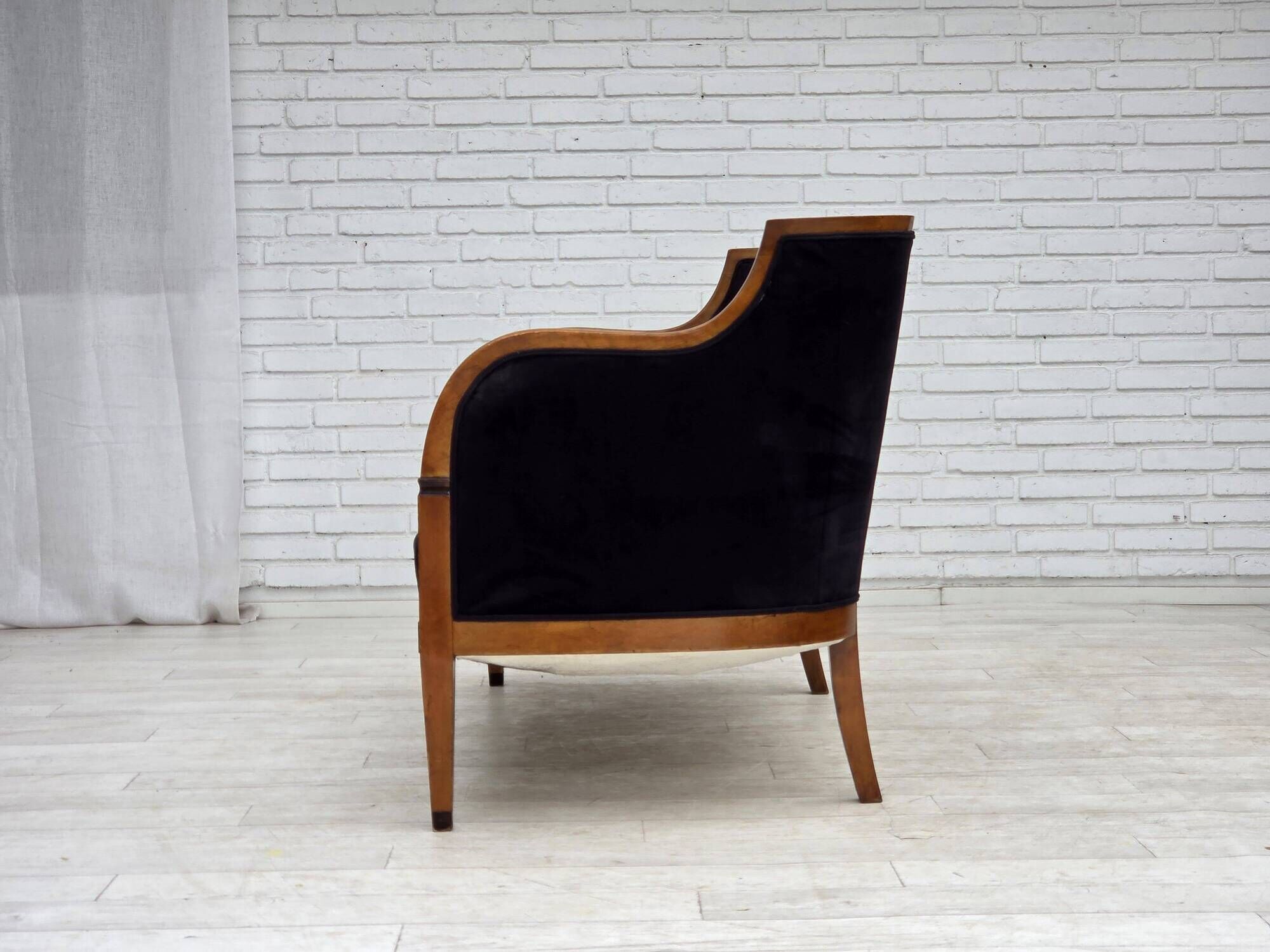 1950s, Danish art deco 2-seater sofa, ash wood, furniture velour.