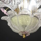 vintage Venetian chandelier, pink flower Murano glass, 1970s