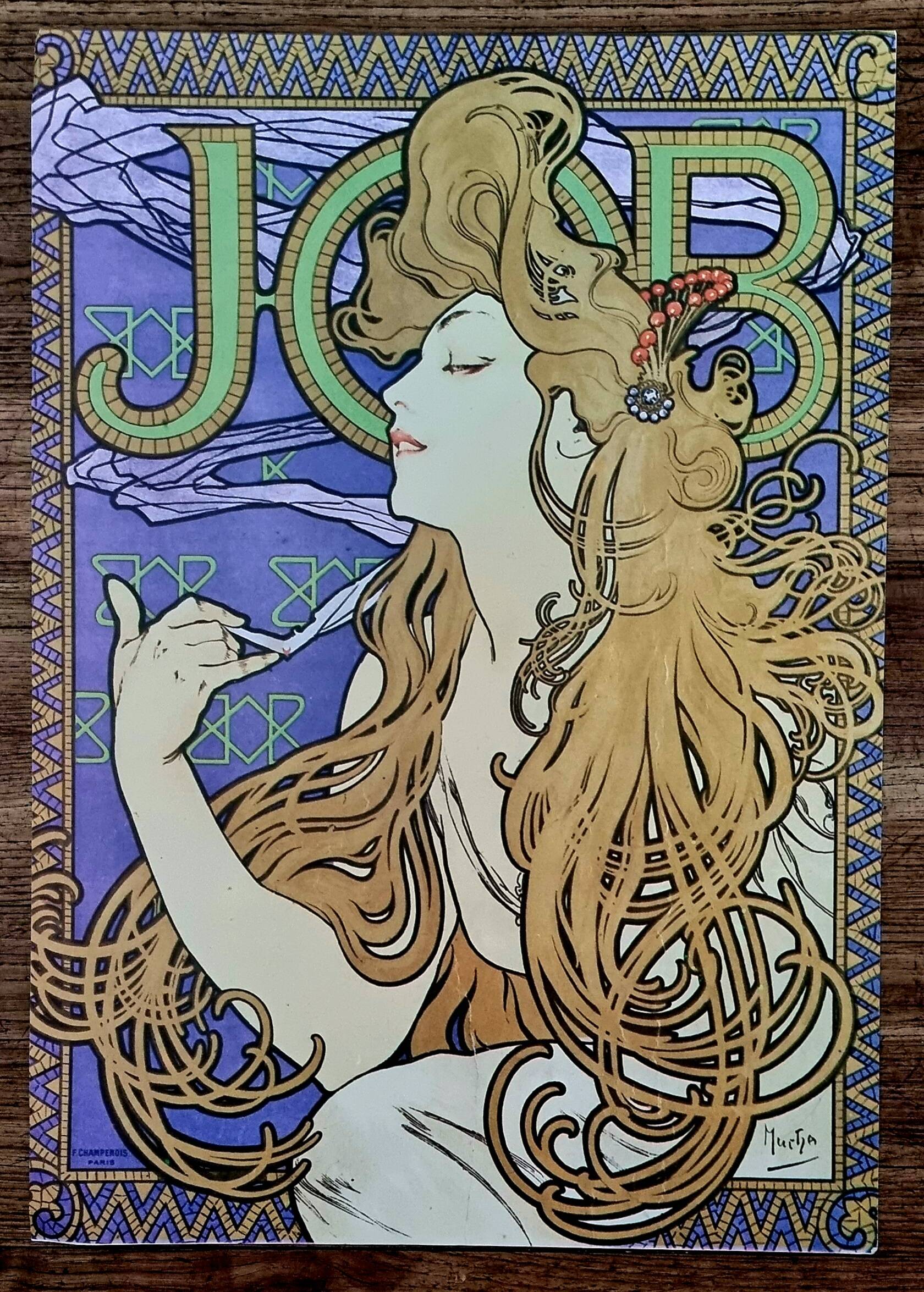 Alphonse mucha - advertising poster for "job" cigarette rolling paper - 1985 - 1890s