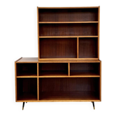Bibliothèque asymétrique en acajou — 2 éléments décalés, sur mesure, années 60