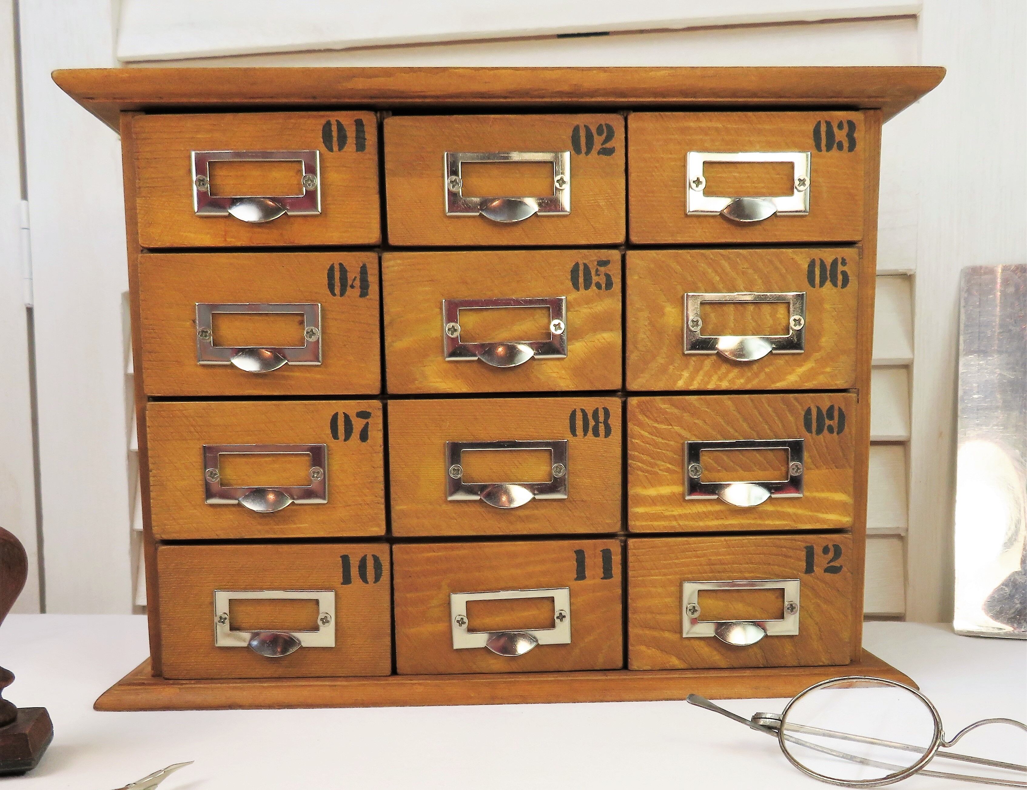 Small workshop furniture with drawers style watchmaker's or apothecary's layette, restyled indus