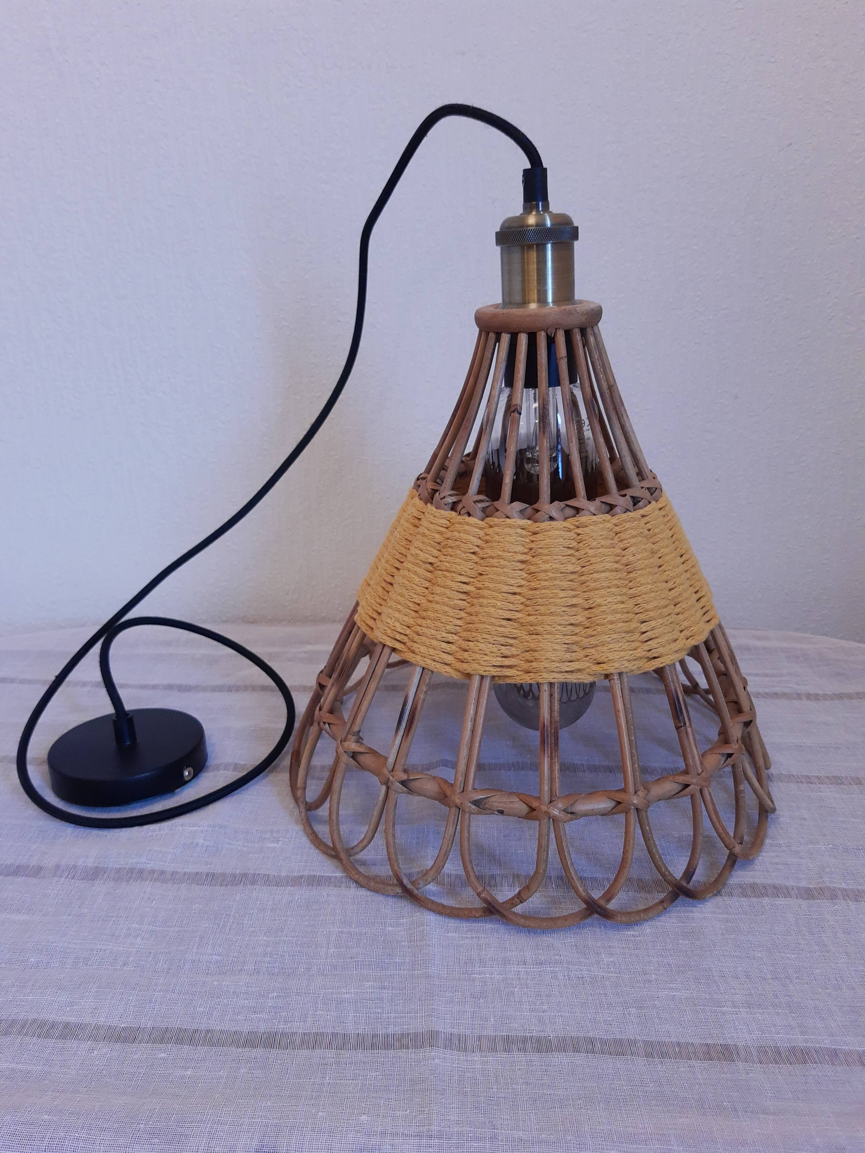 Vintage suspension rattan upcycled macramé mustard yellow
