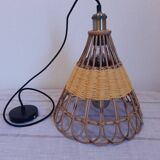 Vintage suspension rattan upcycled macramé mustard yellow