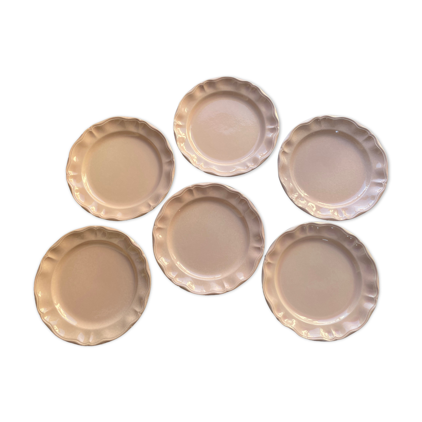 6 plates powder pink porcelain made in France