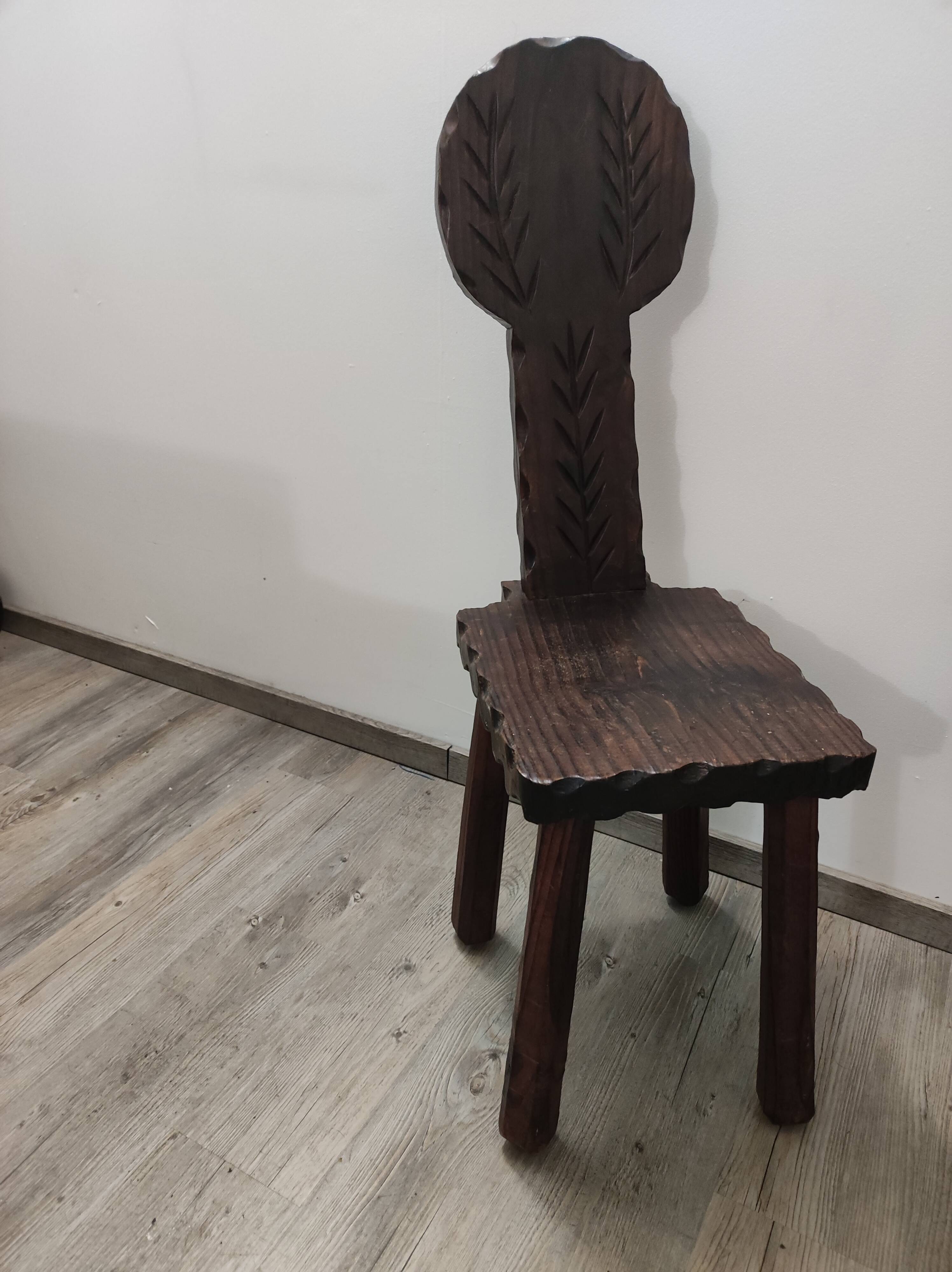 Vintage brutalist brutalist carved wooden chair