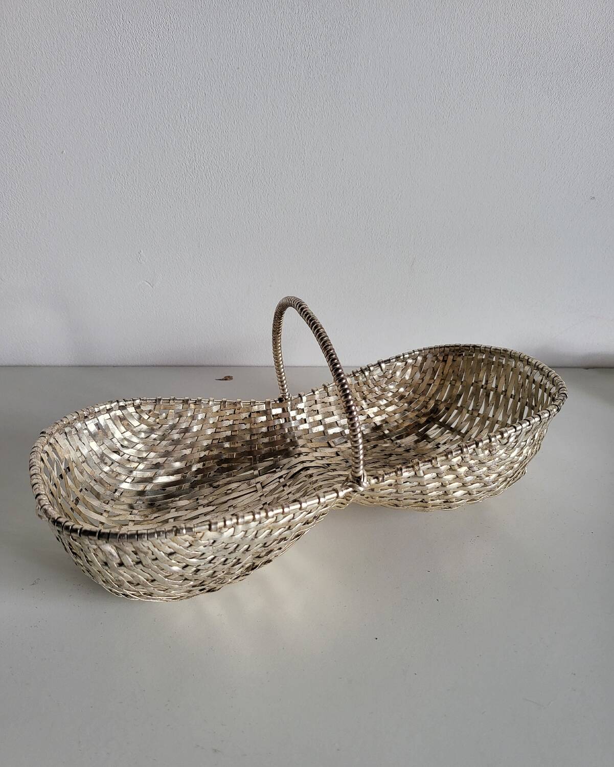 Woven silver-plated metal basket