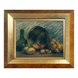 Pastel painting "Still life with onions and bottles" attr. Léonce Pellet