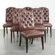 Set of 6 cognac-coloured cow leather Chesterfield dining chairs