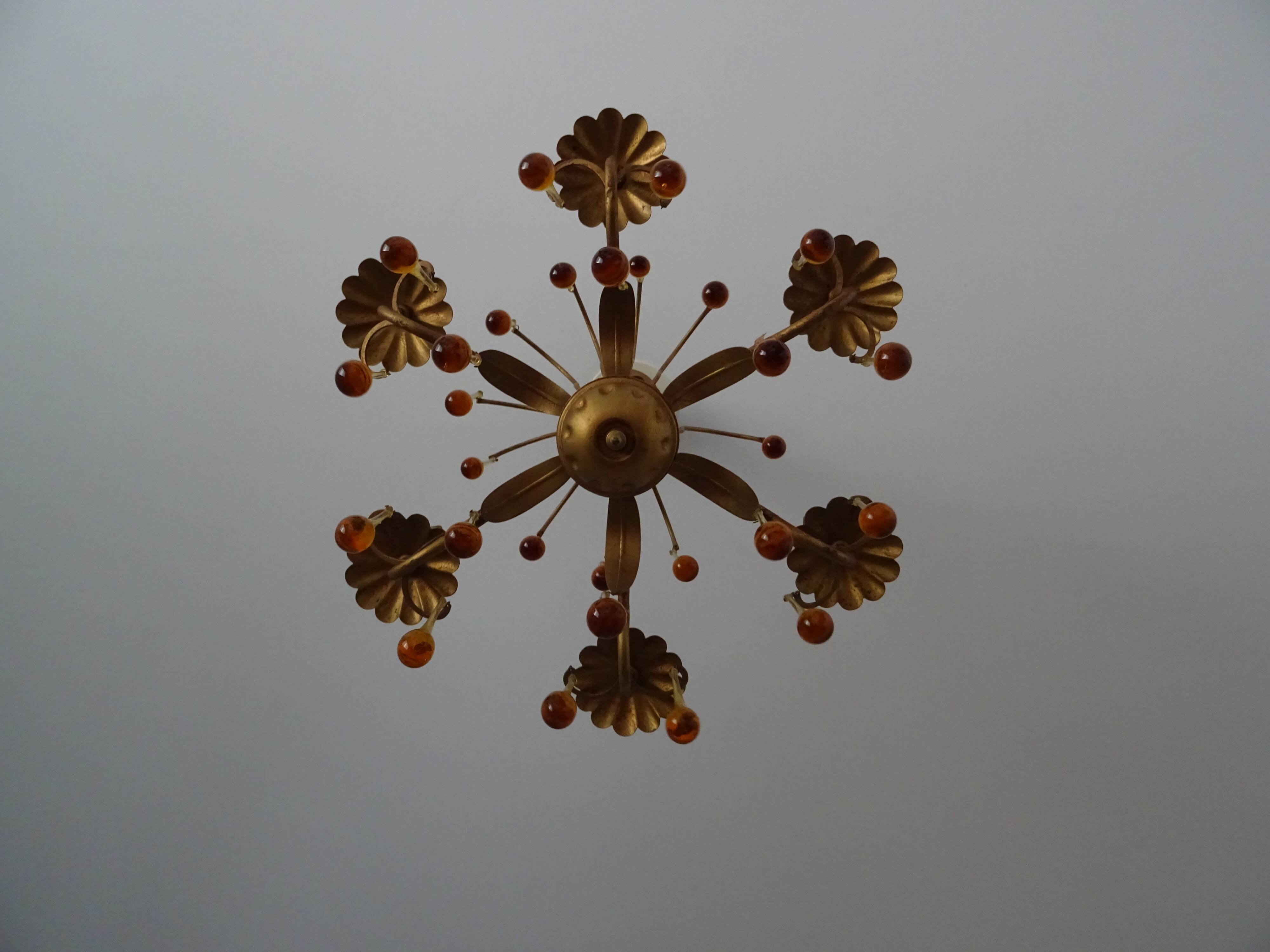 Murano glass and gilded metal drop chandelier, 1950s-1960s