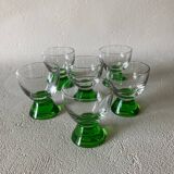 6 Verres à liqueur pied rond pyramidal Ouralin vert
