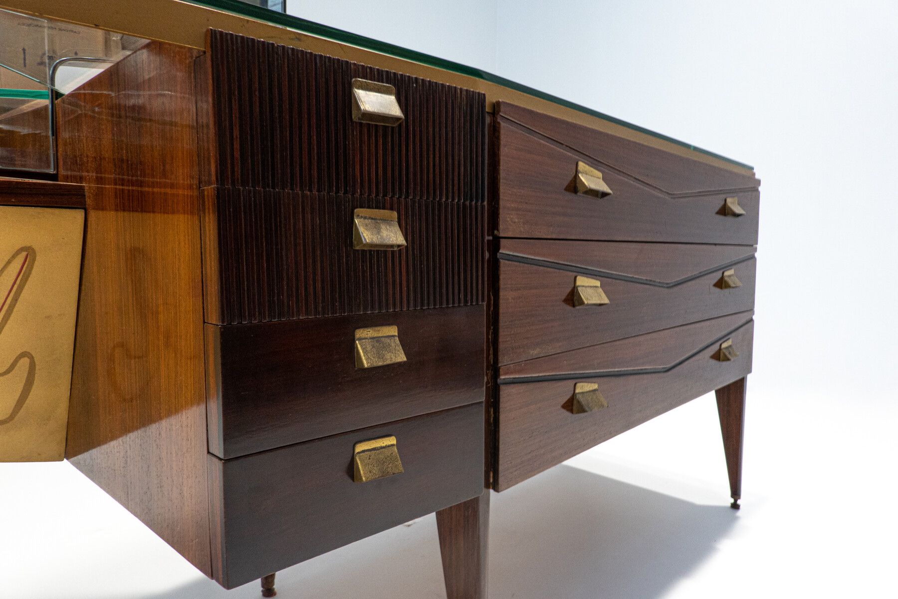 1960's Mid-Century Modern Italian Wooden Dressing Table with Lighting Mirror