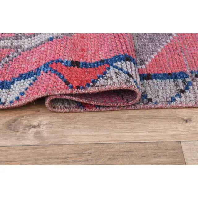 Pink Vintage Turkish Oushak Handmade Wool Tribal Runner Rug 85x378