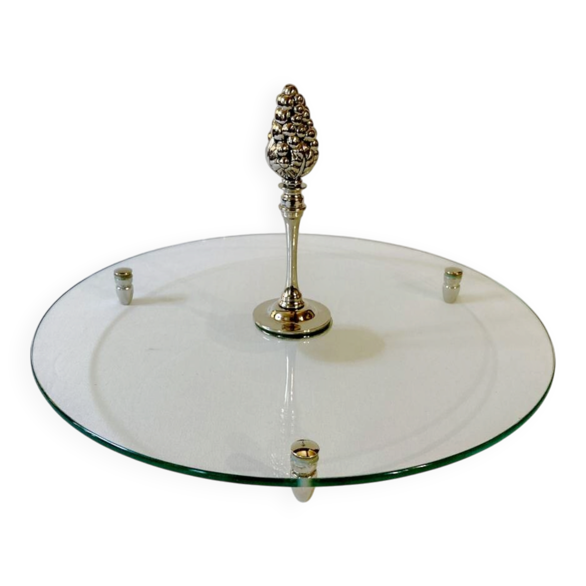 Cheese platter / server in glass and silver-plated metal