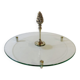 Cheese platter / server in glass and silver-plated metal
