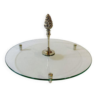 Cheese platter / server in glass and silver-plated metal