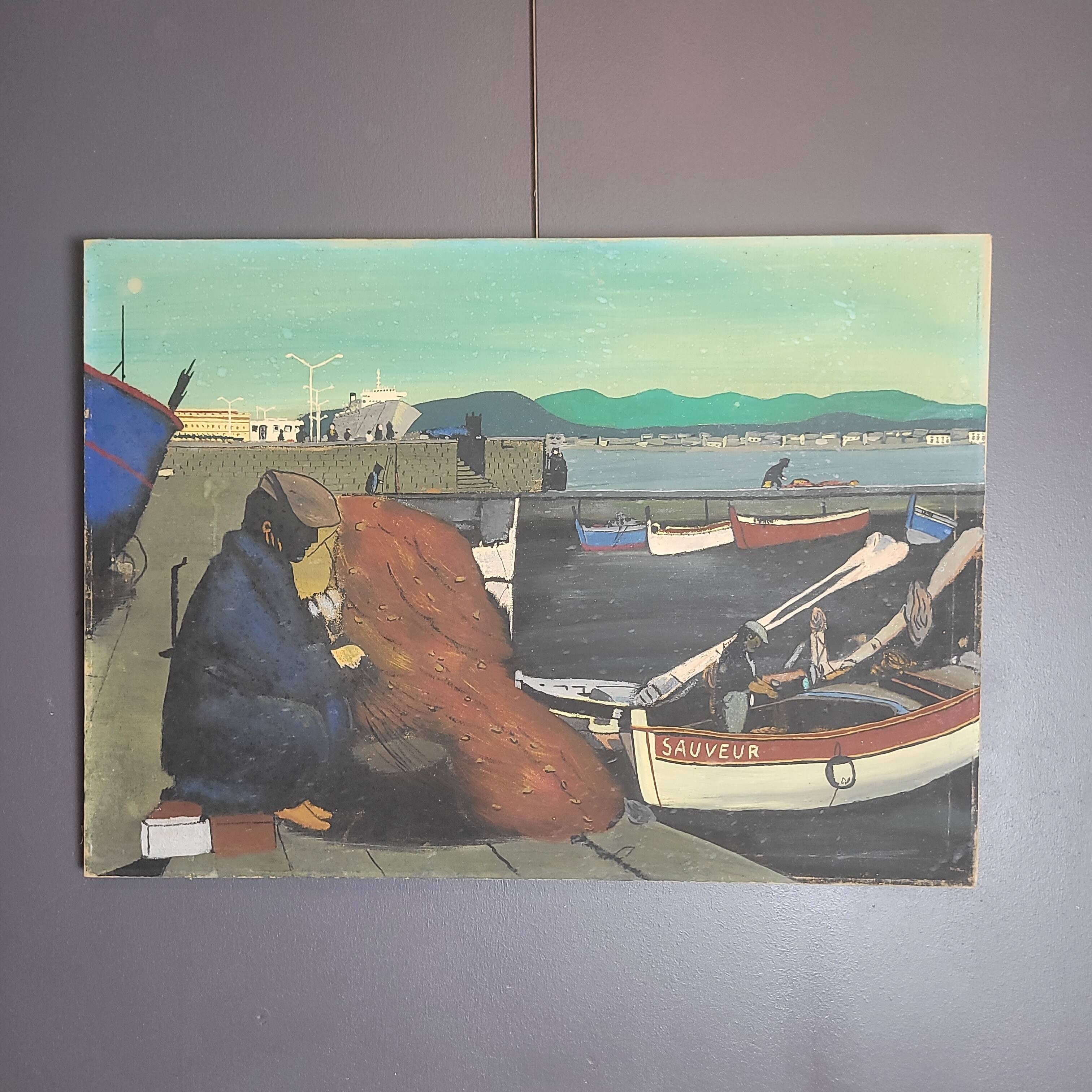 Oil painting on canvas in the style of Corto Maltes 20th century