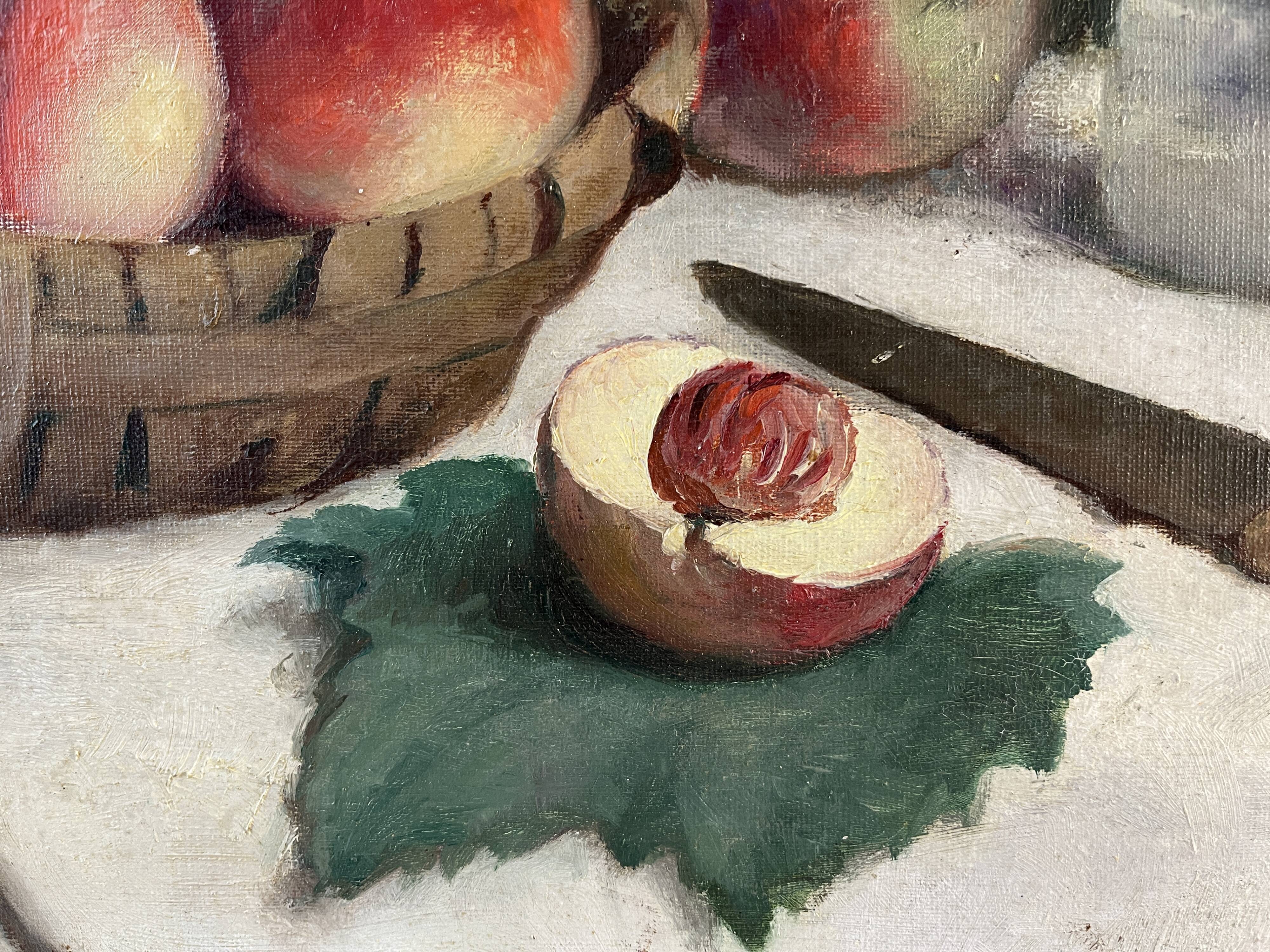 Authentic still life with peaches signed Gaston Hamanovick 1920