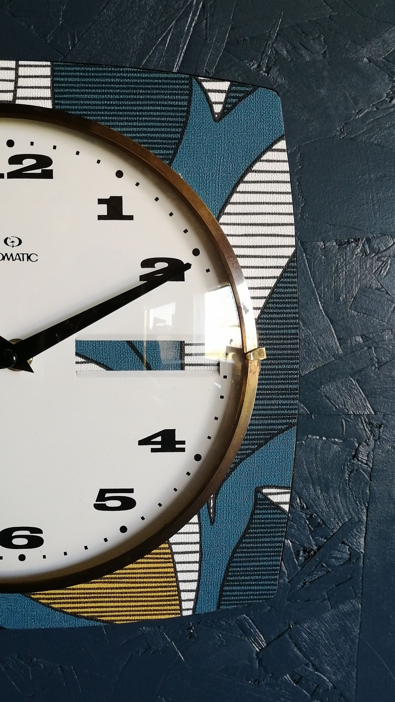 Vintage clock square silent wall clock "Romatic blue white ochre"