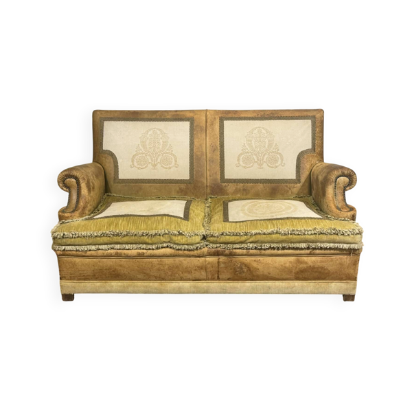 Canapé Club des années 1930 en cuir et tissu