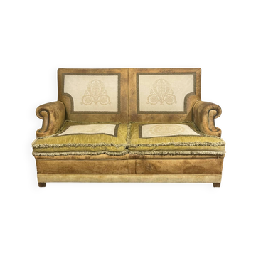 1930s Club sofa in leather and fabric