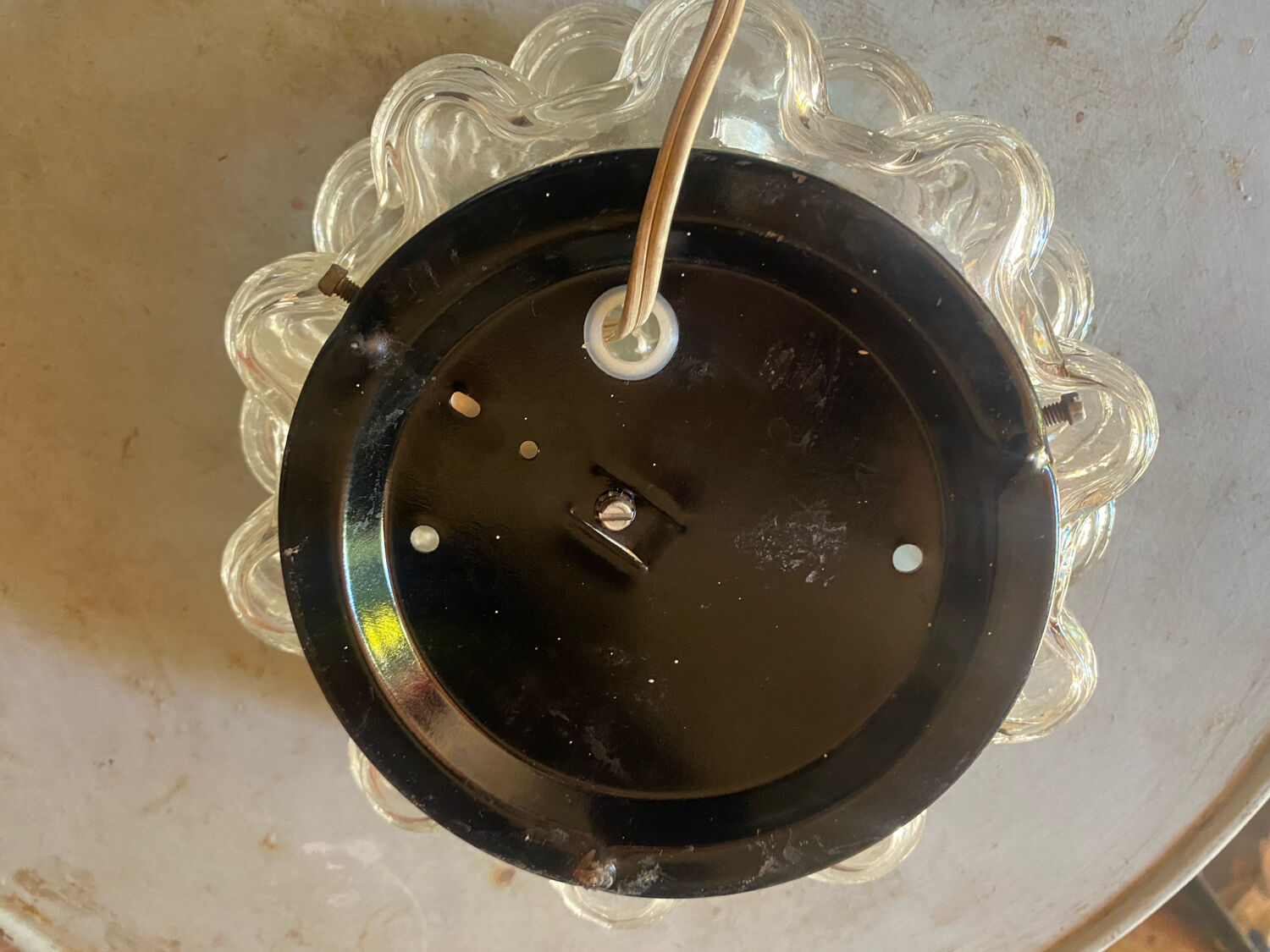 Ceiling light fixture in glass by Helena Tynell circa 1960.