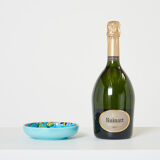 Round cup turquoise blue Art Deco Emaux de Longwy 1950