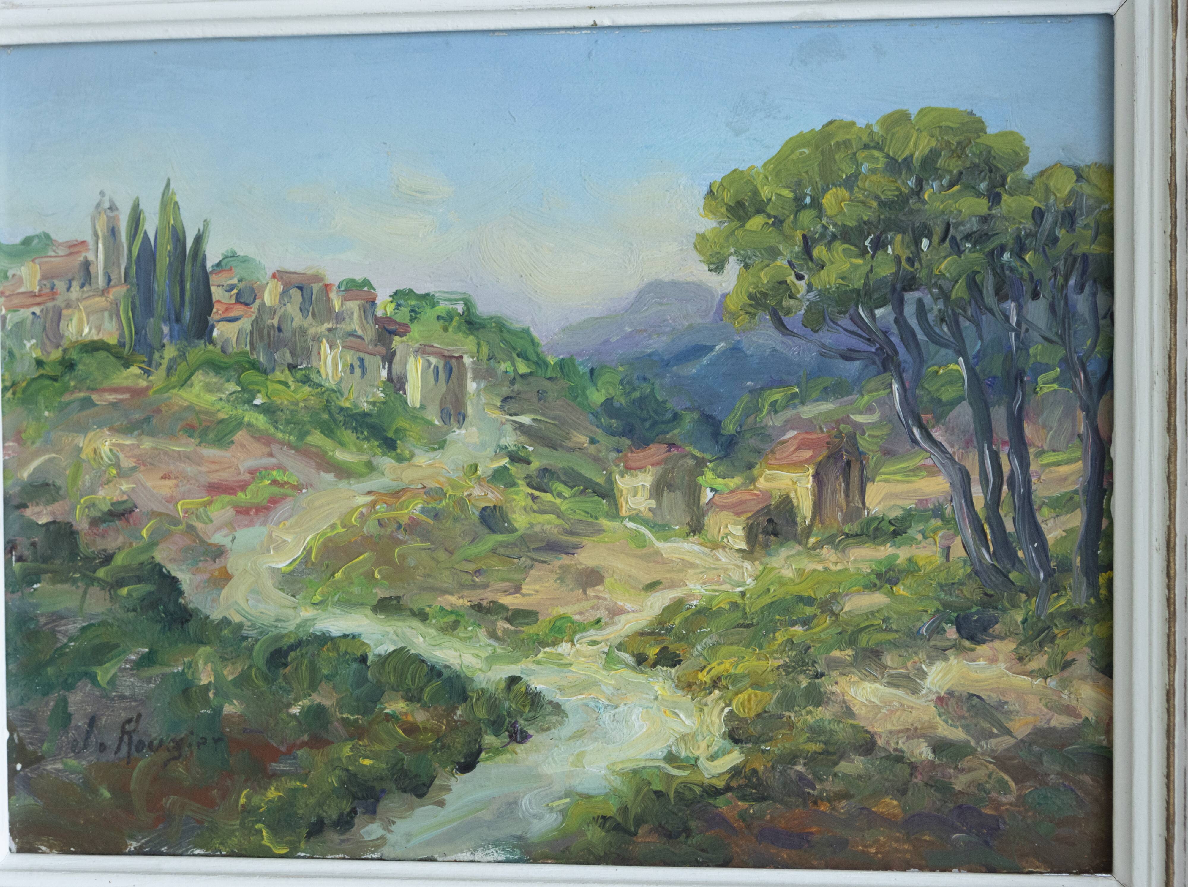 Small painting signed Rougier landscape provence hst oil canvas