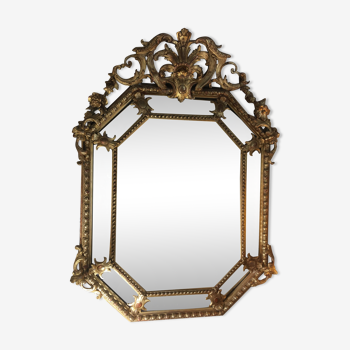 Napoleon III mirror with gilded and carved wooden parclose 106x150cm