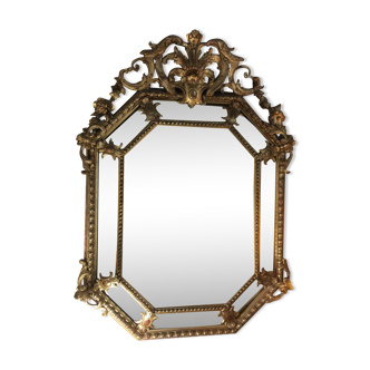 Napoleon III mirror with gilded and carved wooden parclose 106x150cm