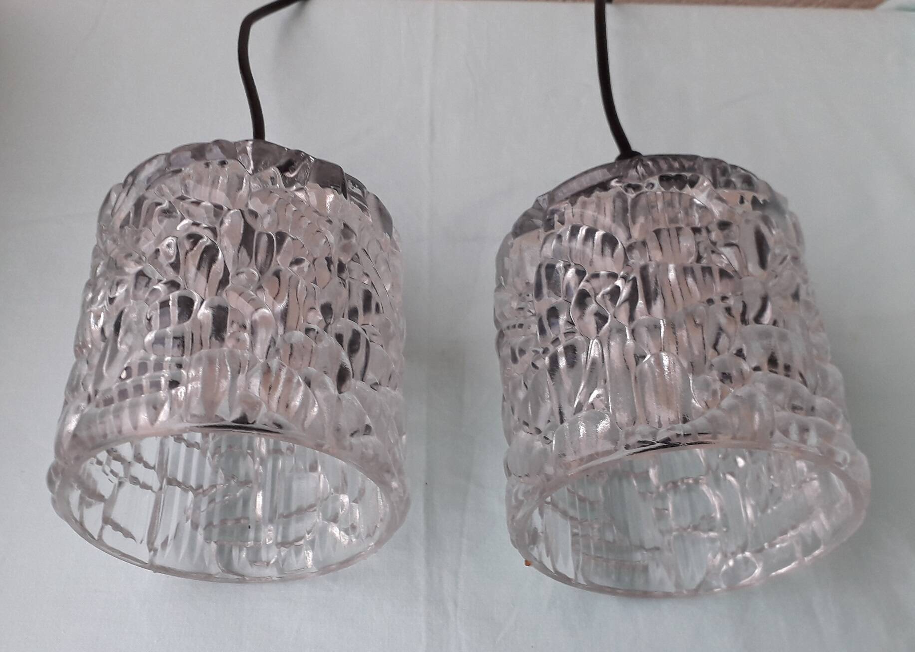 Pair of holophane glass pendants