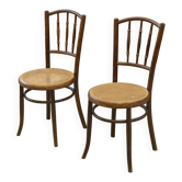 Pair of curved wooden bistro chairs stamped Fischel 1930s
