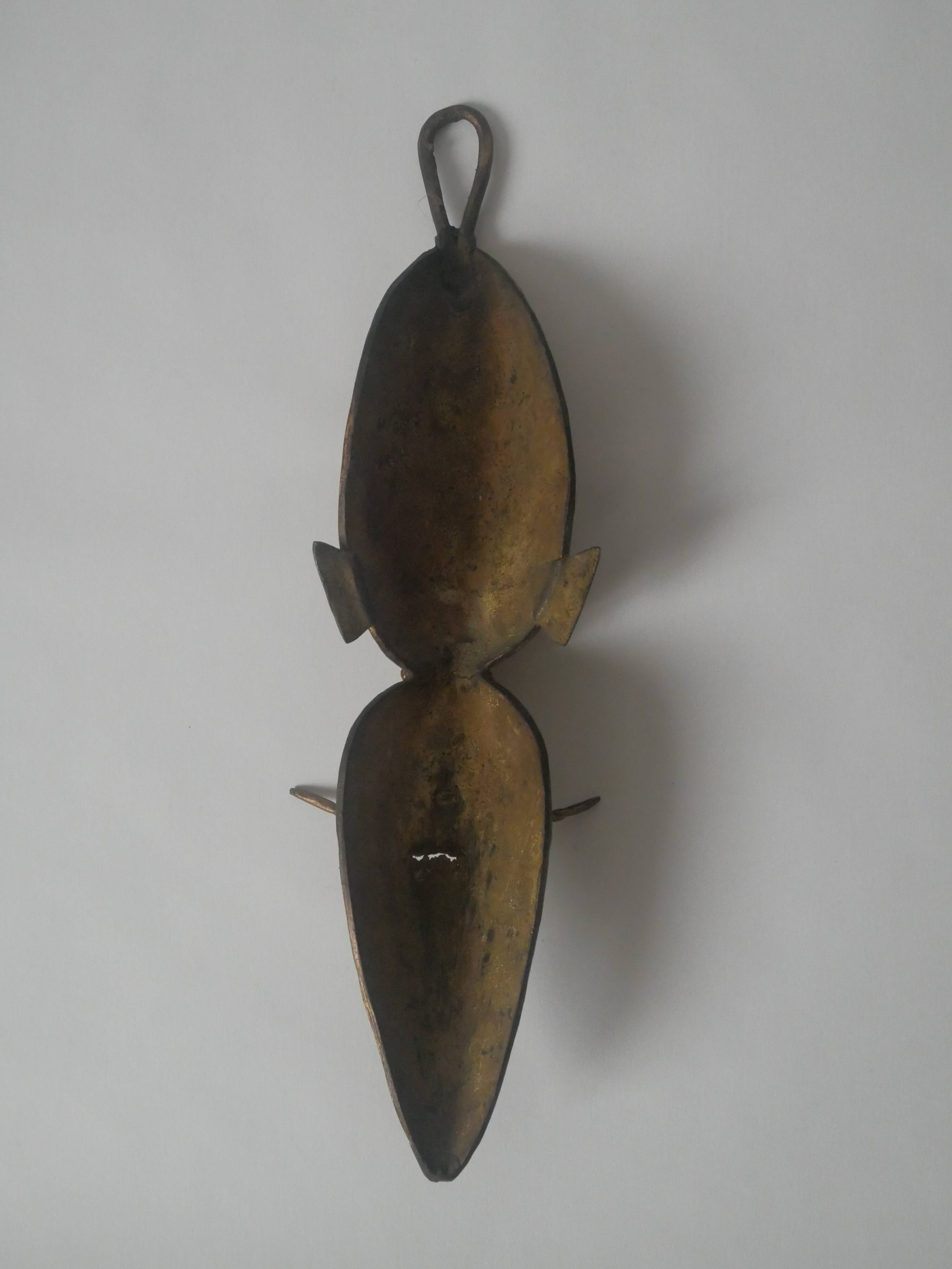 Brass mask tribal ethnic wall decoration object vintage African art handmade sculpture