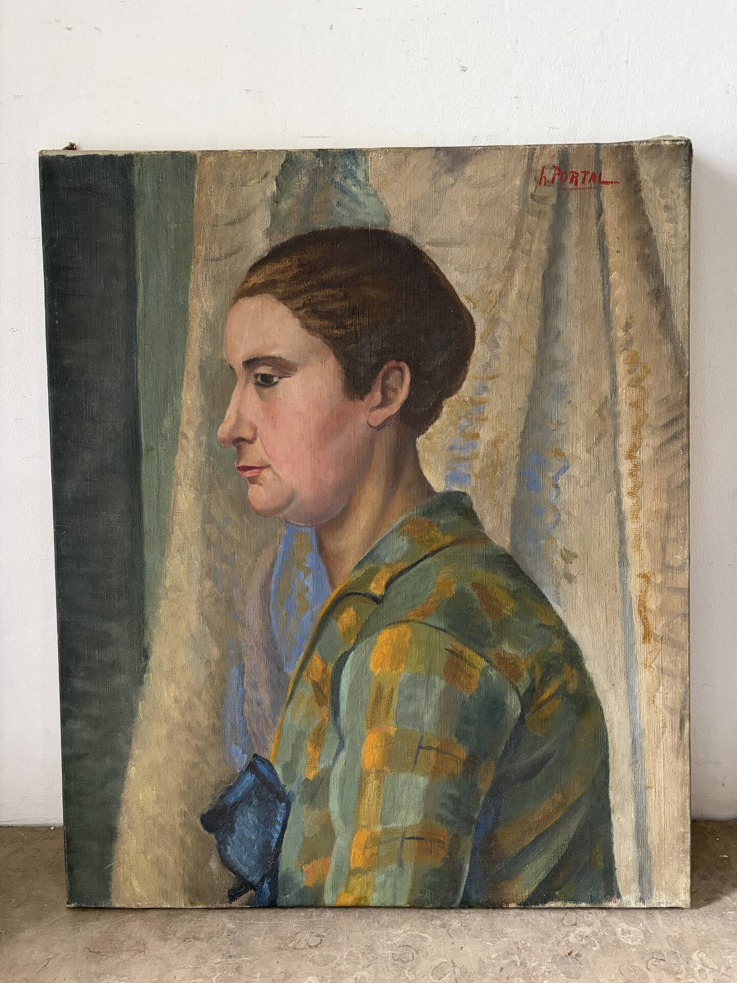 Profile of a woman, oil on canvas signed Henry Portal.