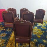 Series of 6 Louis XV armchairs in mahogany and leather