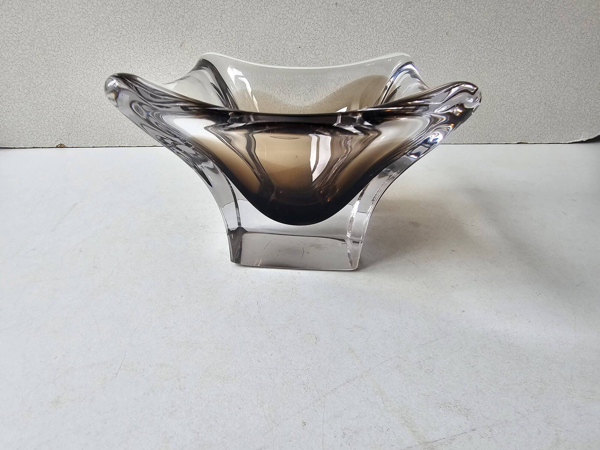 Murano Sommerso transparent brown glass catchall