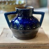 Odetta glazed stoneware blue ceramic vase Faïencerie HB Quimper Bretagne art