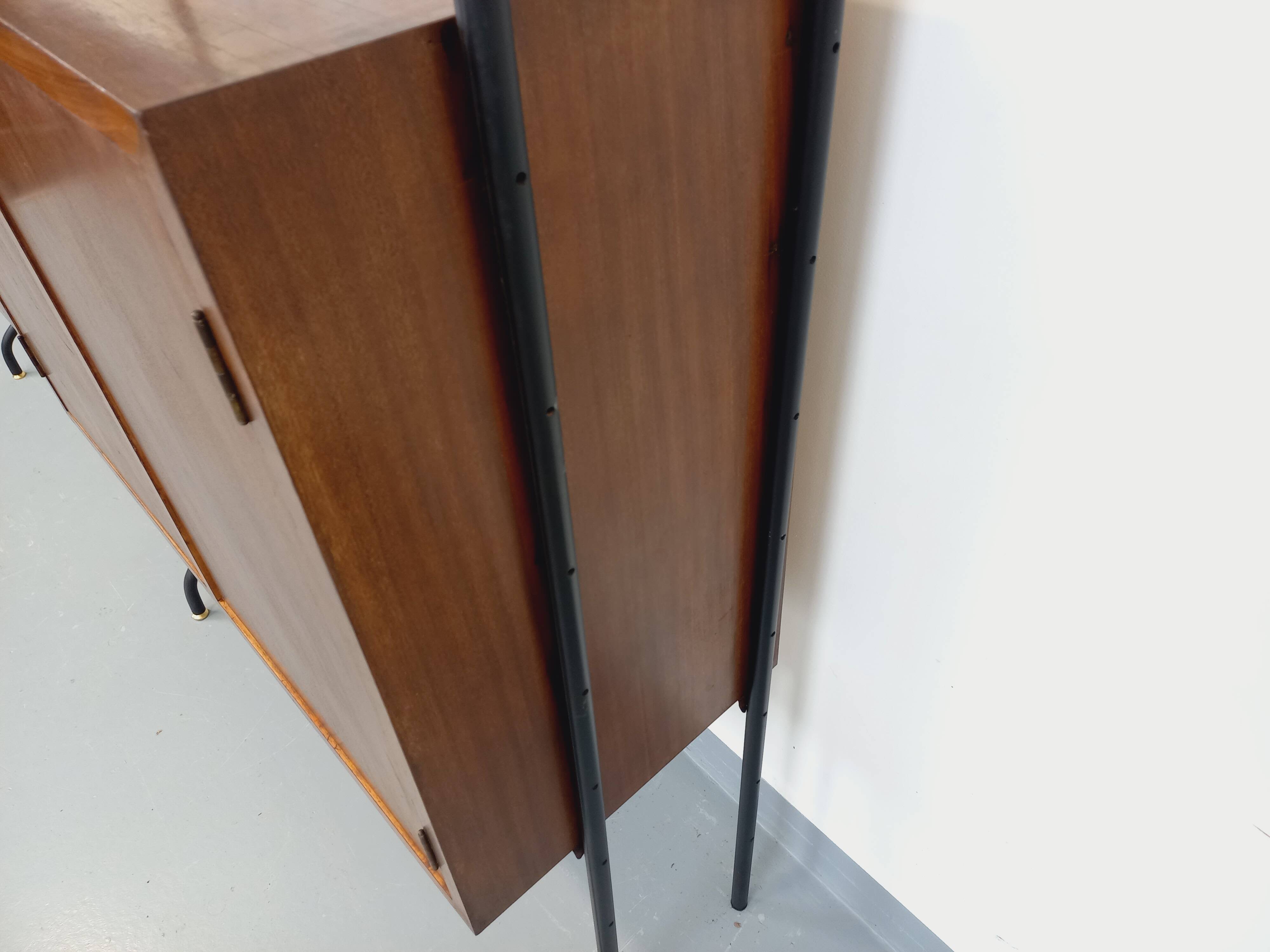 Vintage Italian double modular shelving unit in wood and metal