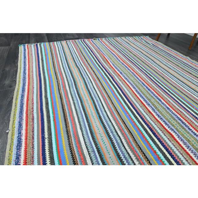 1970s Vintage Turkish Oushak Handmade Wool Cotton Blue Runner Rug 164x294