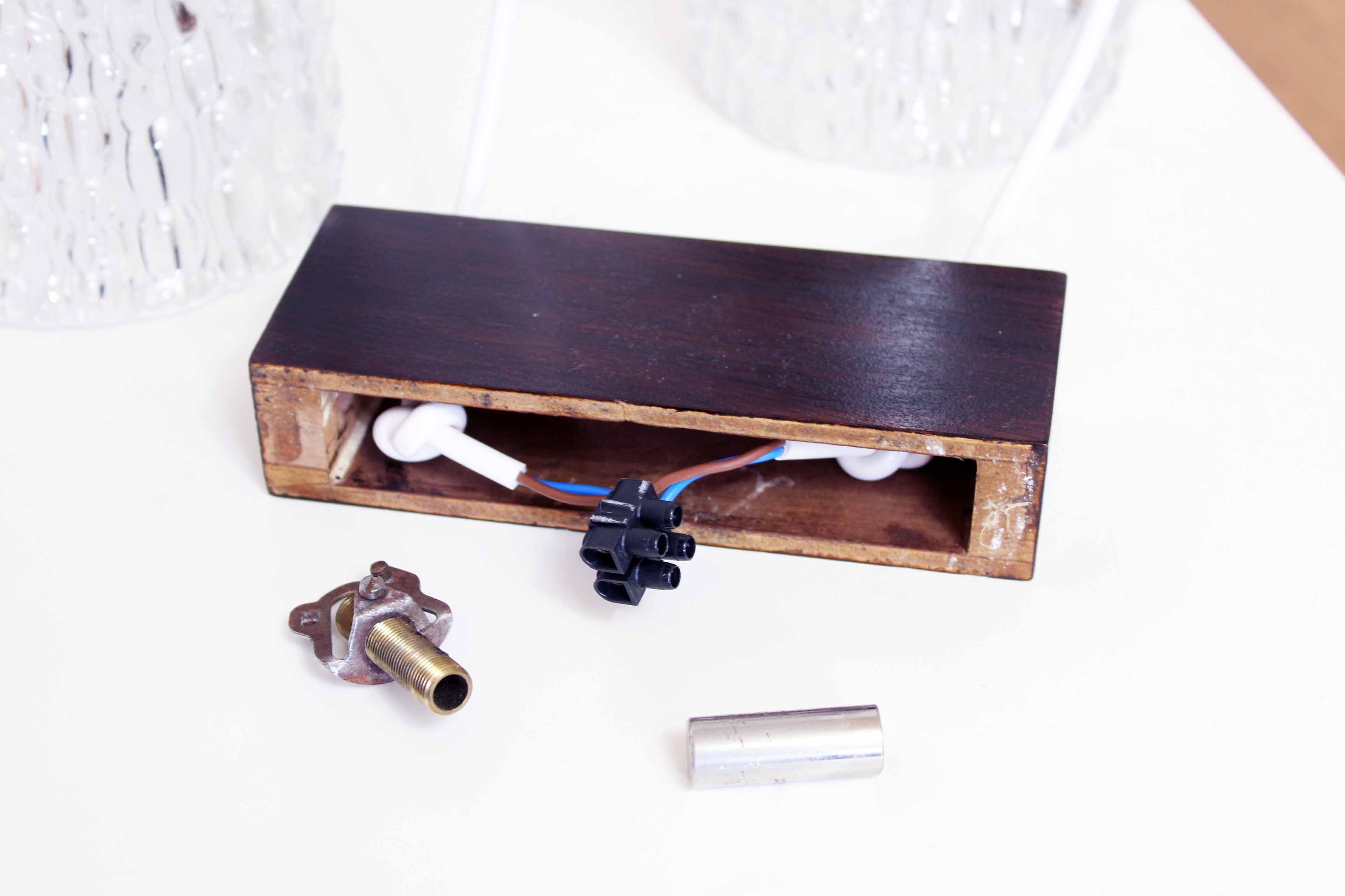 Hanging lamp in wood, glass and chrome metal 1970