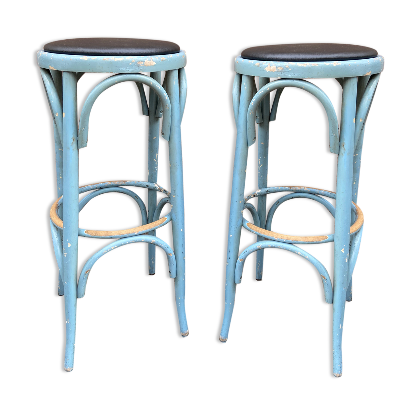 2 stools of bar wood curved imitation leather