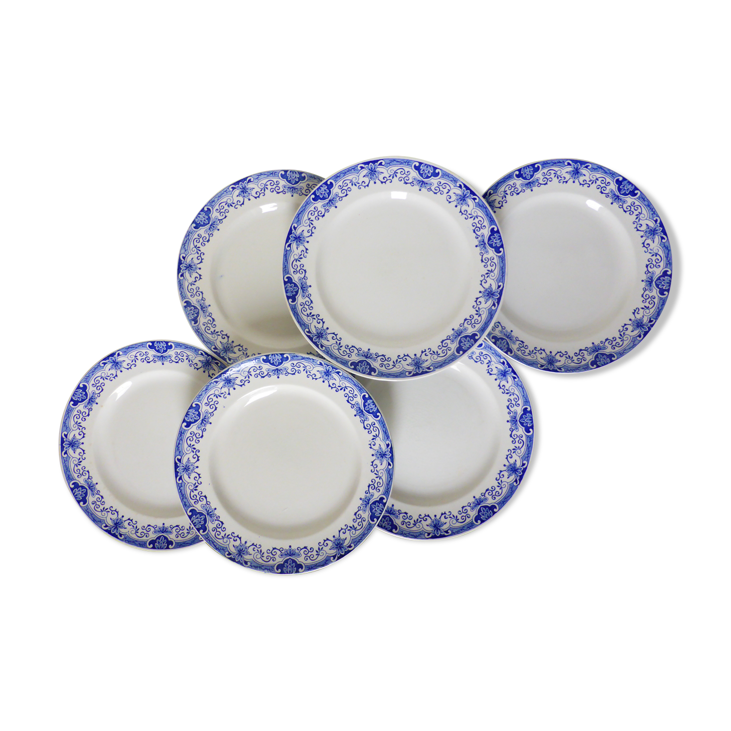 Set de 6 assiettes plates de la manufacture Boch Frères La Louvière modèle Dina en porcelaine