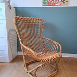 Rattan armchair by Tito Agnoli